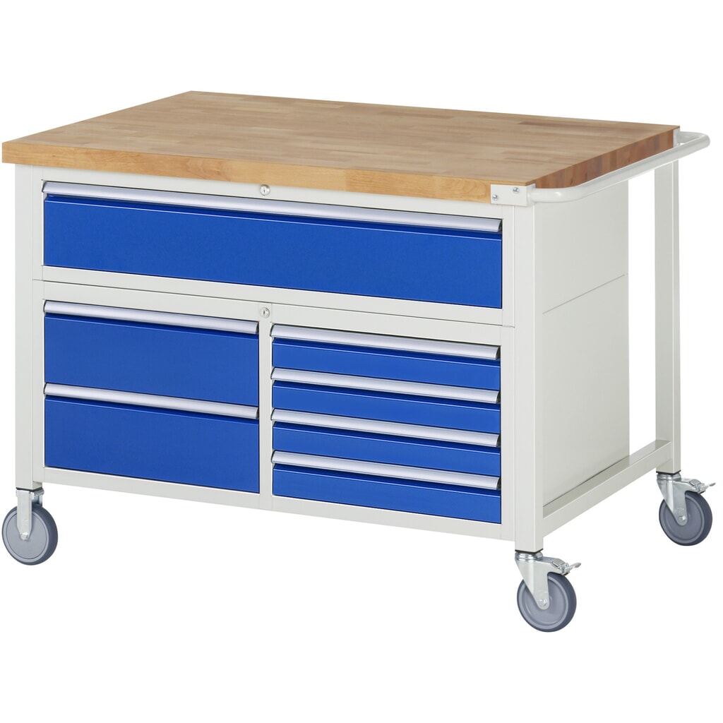 Banco de trabajo móvil RAU serie 8000, 1 contenedor triple, HxAxF 920 x 1.250 x 900 mm, 7 cajones extraíbles al 90 % Imagen del producto: Banco de trabajo móvil RAU serie 8000, 1 contenedor triple, HxAxF 920 x 1.250 x 900 mm, 7 cajones extraíbles al 90 %