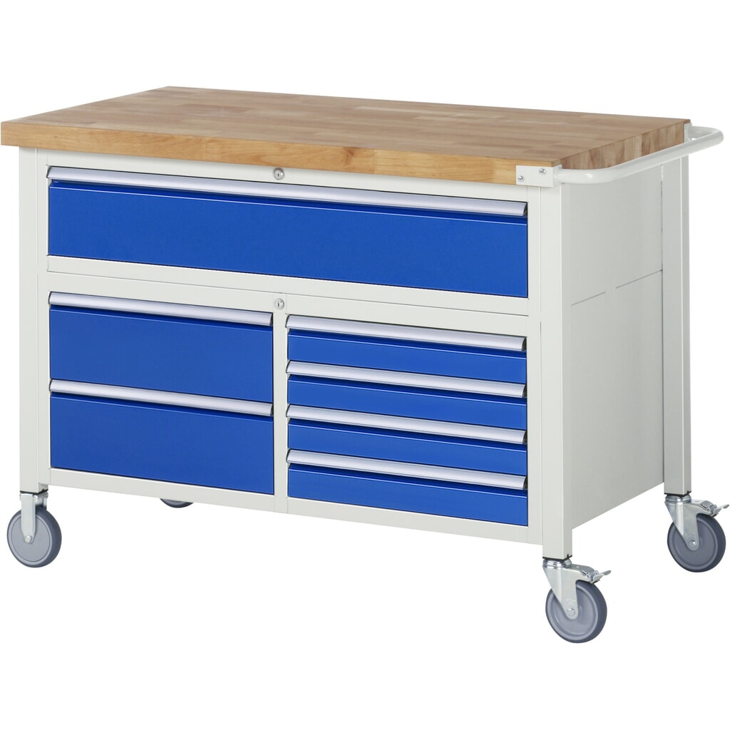 Banco de trabajo móvil RAU serie 8000, 1 contenedor triple, HxAxF 920 x 1.250 x 700 mm, 7 cajones extraíbles al 90 % Imagen del producto: Banco de trabajo móvil RAU serie 8000, 1 contenedor triple, HxAxF 920 x 1.250 x 700 mm, 7 cajones extraíbles al 90 %