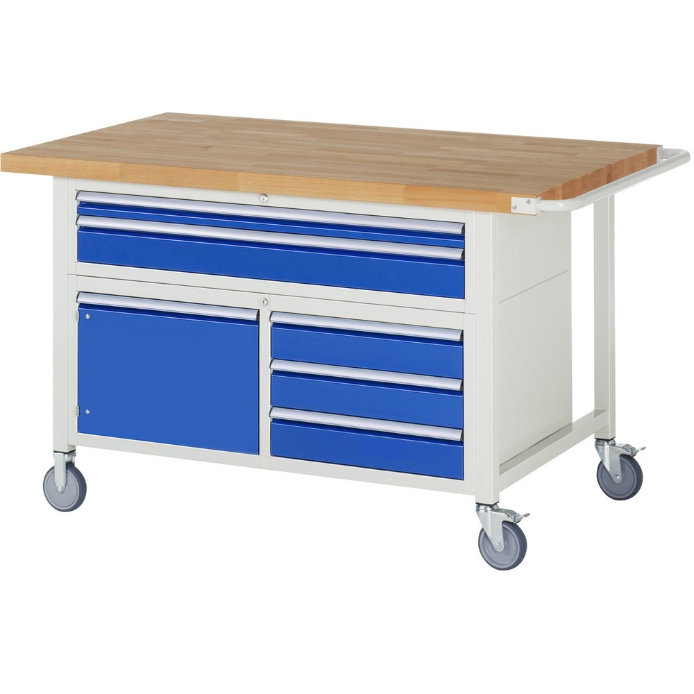 Imagen del producto: Banco de trabajo móvil RAU serie 8000, 1 contenedor triple, 1 puerta batiente HxAxF 920 x 1.500 x 900 mm, 5 cajones extraíbles al 90 %