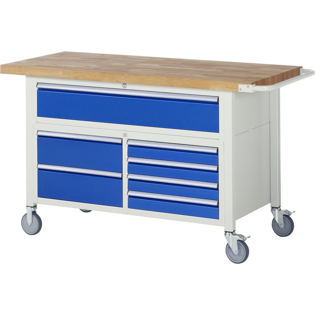 Banco de trabajo móvil RAU serie 8000, 1 contenedor triple, HxAxF 920 x 1.500 x 700 mm, 7 cajones extraíbles al 90 % Imagen del producto: Banco de trabajo móvil RAU serie 8000, 1 contenedor triple, HxAxF 920 x 1.500 x 700 mm, 7 cajones extraíbles al 90 %