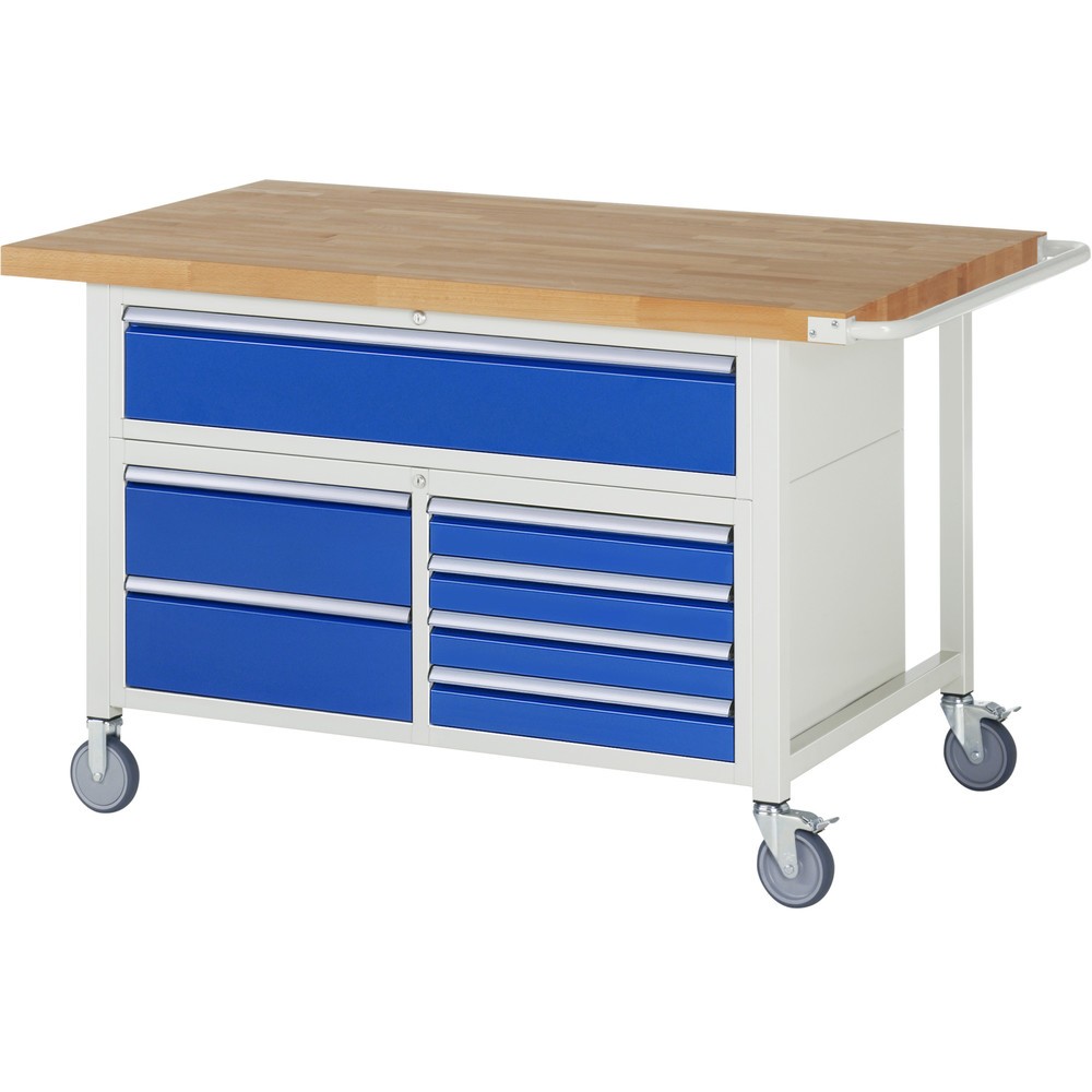Imagen del producto: Banco de trabajo móvil RAU serie 8000, 1 contenedor triple, HxAxF 920 x 1.500 x 900 mm, 7 cajones extraíbles al 90 %