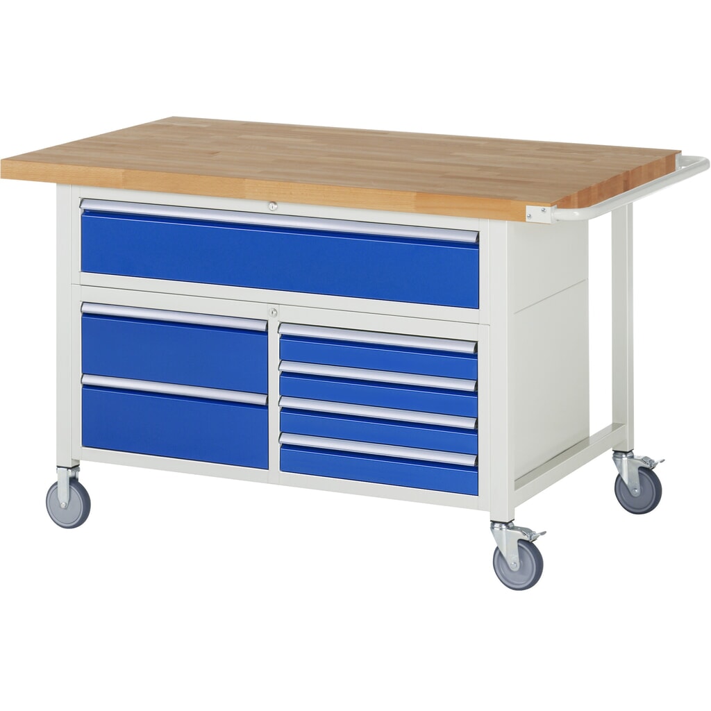 Banco de trabajo móvil RAU serie 8000, 1 contenedor triple, HxAxF 920 x 1.500 x 900 mm, 7 cajones extraíbles al 90 % Imagen del producto: Banco de trabajo móvil RAU serie 8000, 1 contenedor triple, HxAxF 920 x 1.500 x 900 mm, 7 cajones extraíbles al 90 %