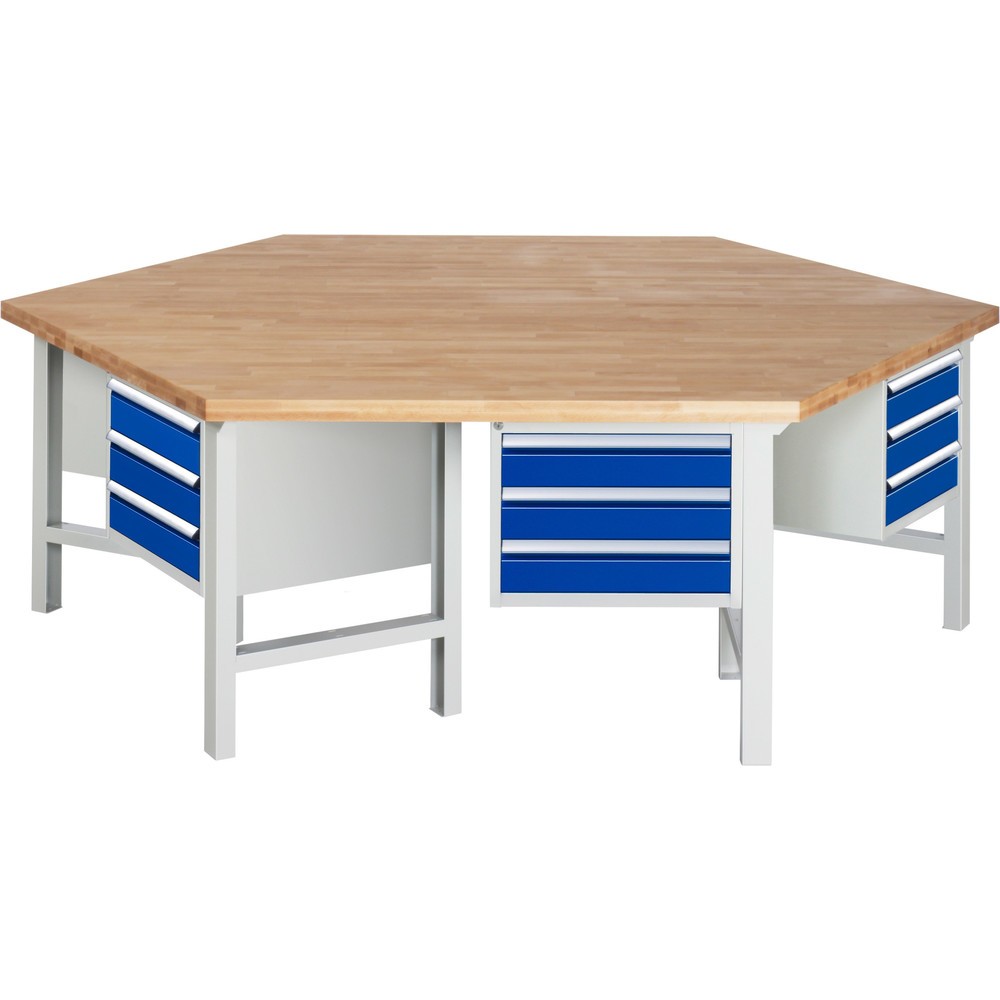 Imagen del producto: Banco de trabajo en grupo RAU serie 4000, 6 contenedores, HxAxF 790-1.140 x 2.700 x 2.340 mm, 18 cajones extraíbles al 90 %