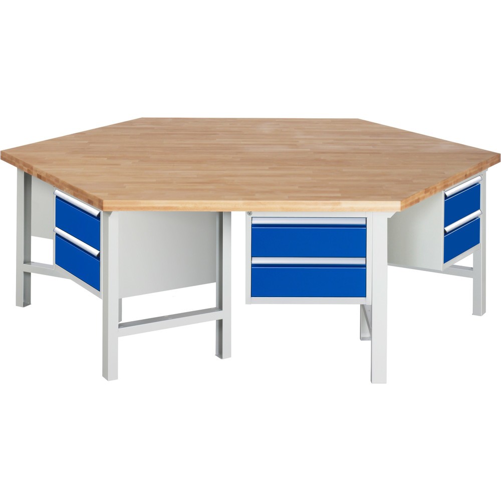 Imagen del producto: Banco de trabajo en grupo RAU serie 4000, 6 contenedores, HxAxF 790-1.140 x 2.700 x 2.340 mm, 12 cajones extraíbles al 90 % con ErgoScript®