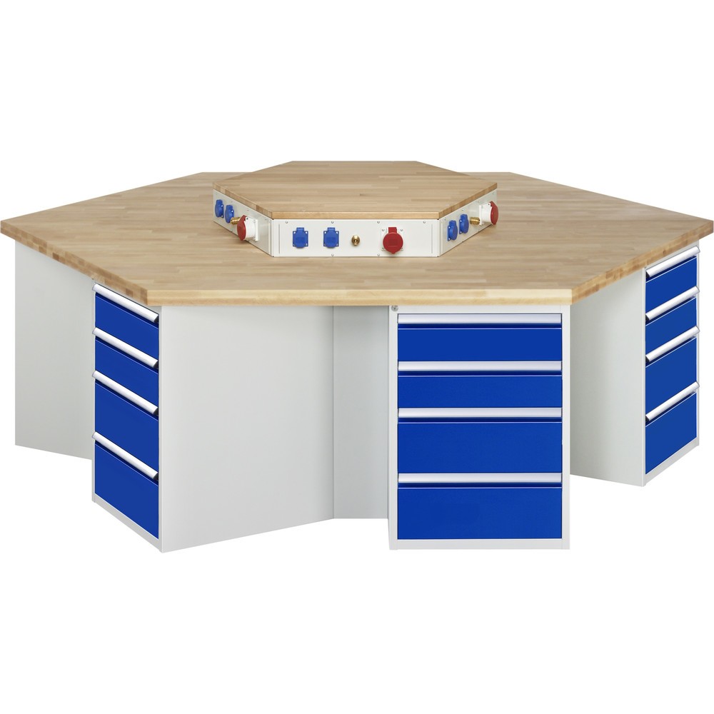 Imagen del producto: Banco de trabajo en grupo RAU serie 4000, toma de corriente, 6 contenedores, zócalo, HxAxF 890 x 2.700 x 2.340 mm, 24 cajones extraíbles al 90 %
