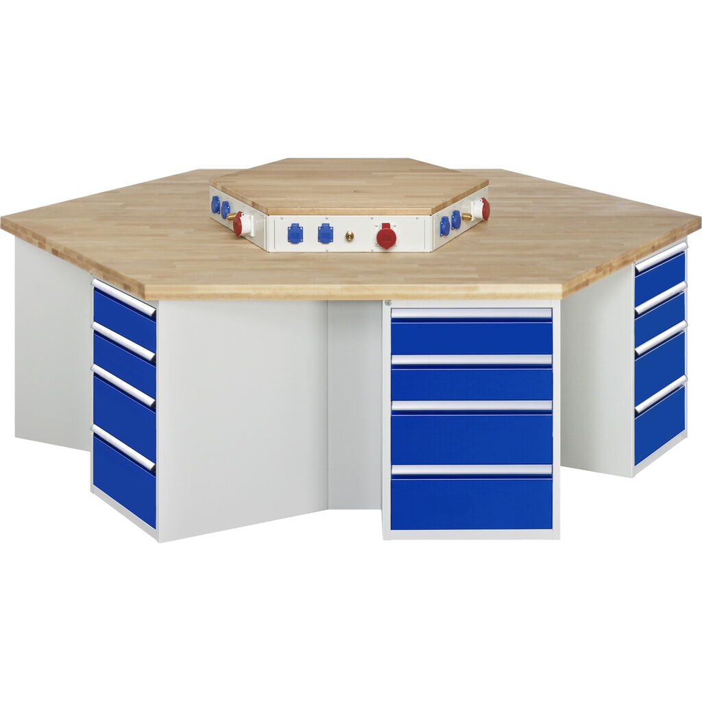 Banco de trabajo en grupo RAU serie 4000, toma de corriente, 6 contenedores, zócalo, HxAxF 890 x 2.700 x 2.340 mm, 24 cajones extraíbles al 90 % Imagen del producto: Banco de trabajo en grupo RAU serie 4000, toma de corriente, 6 contenedores, zócalo, HxAxF 890 x 2.700 x 2.340 mm, 24 cajones extraíbles al 90 %