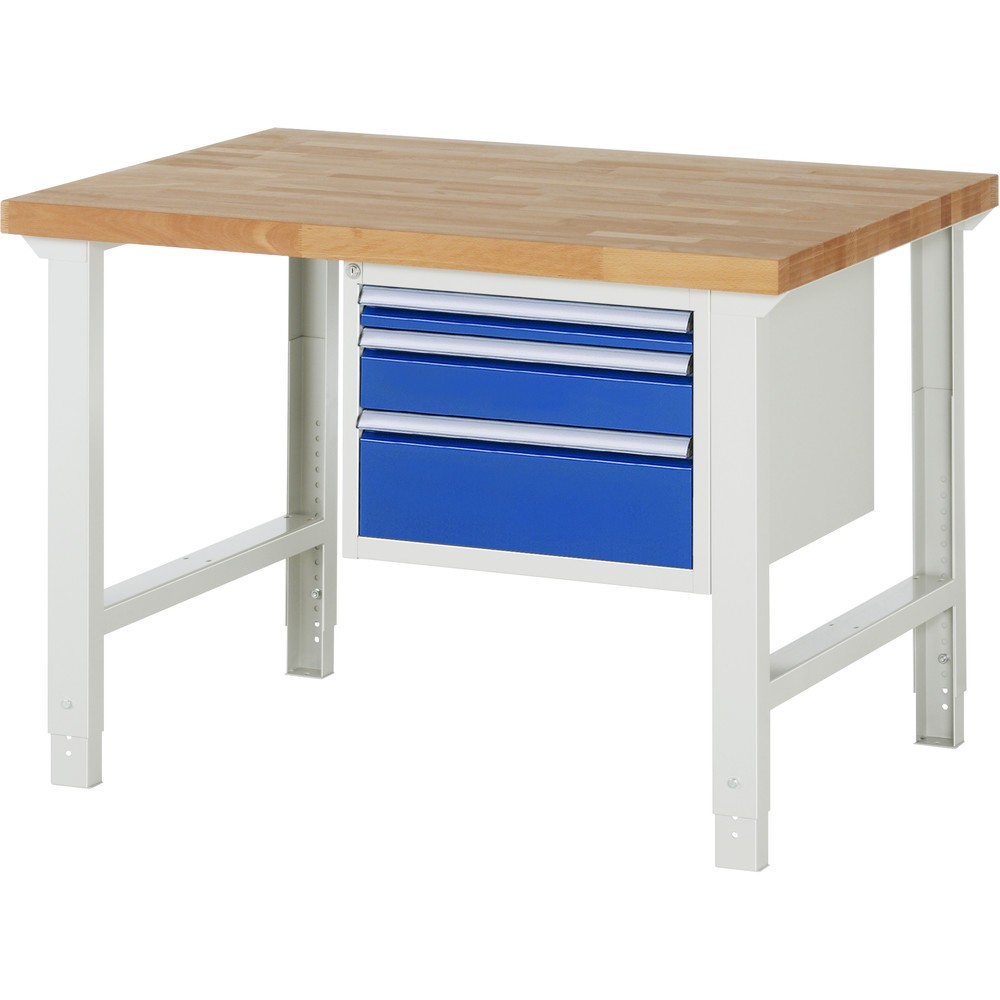 Imagen del producto: Banco de trabajo RAU serie 7000, 1 contenedores, HxAxF 790-1.140 x 1.250 x 900 mm, 3 cajones extraíbles al 90 %, 1 x 60, 1 x 120, 1 x 180 mm