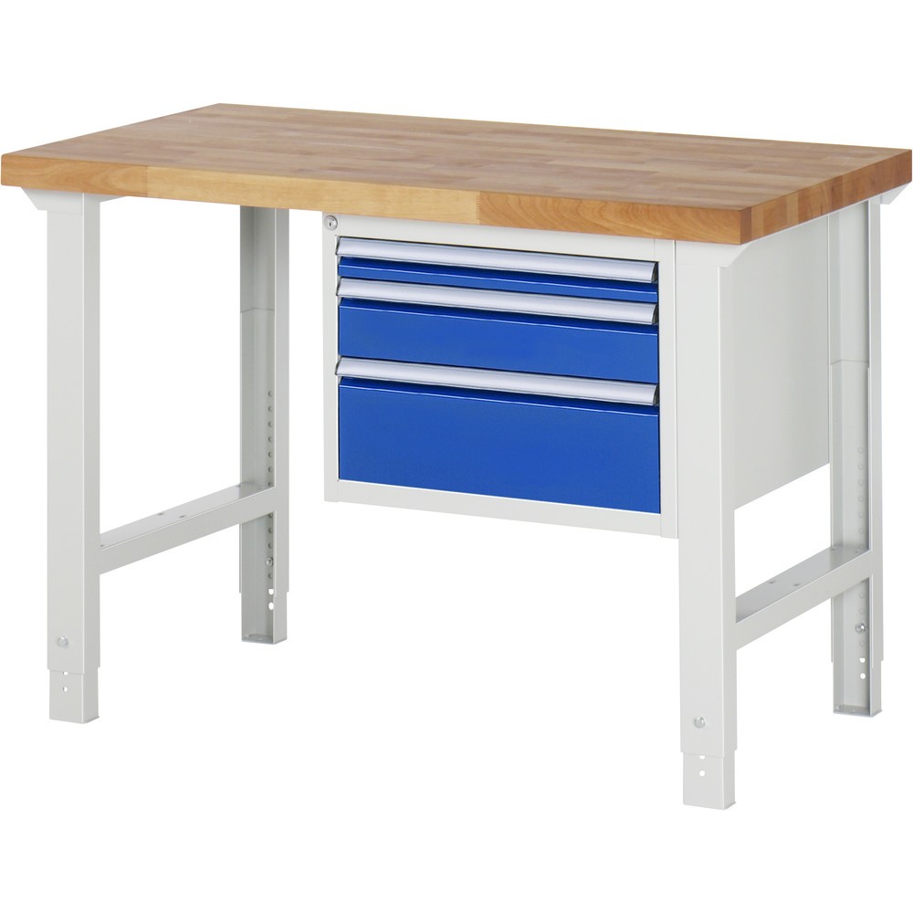 Imagen del producto: Banco de trabajo RAU serie 7000, 1 contenedores, HxAxF 790-1.140 x 1.250 x 700 mm, 3 cajones extraíbles al 90 %, 1 x 60, 1 x 120, 1 x 180 mm