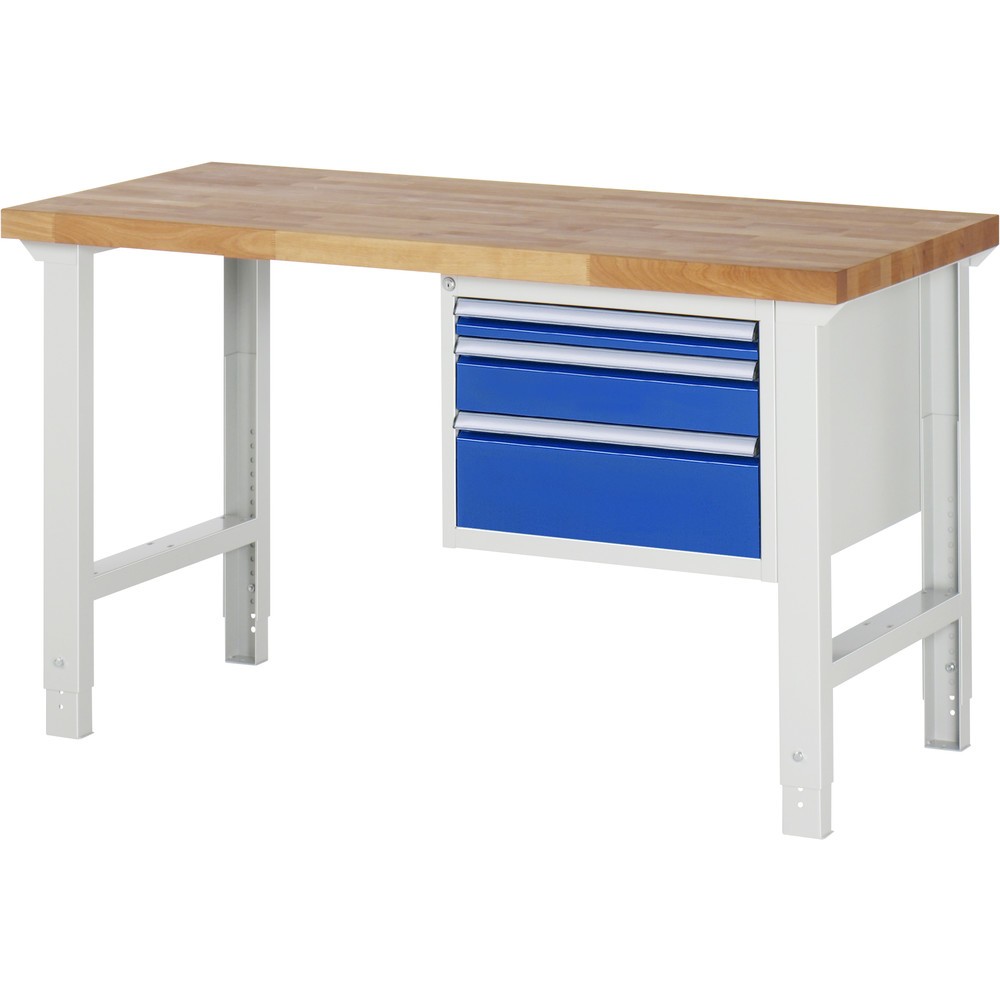 Imagen del producto: Banco de trabajo RAU serie 7000, 1 contenedores, HxAxF 790-1.140 x 1.500 x 700 mm, 3 cajones extraíbles al 90 %, 1 x 60, 1 x 120, 1 x 180 mm