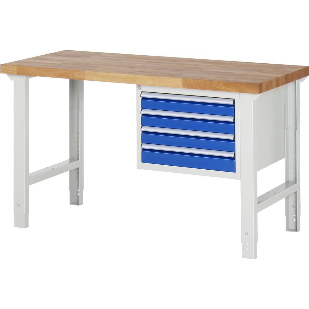 Imagen del producto: Banco de trabajo RAU serie 7000, 1 contenedor, HxAxF 790-1.140 x 1.500 x 700 mm, 4 cajones extraíbles al 90 %, 4 x 90 mm