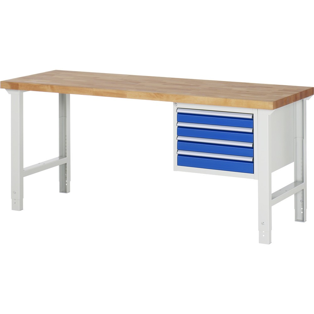 Imagen del producto: Banco de trabajo RAU serie 7000, 1 contenedor, HxAxF 790-1.140 x 2.000 x 700 mm, 4 cajones extraíbles al 90 %, 4 x 90 mm
