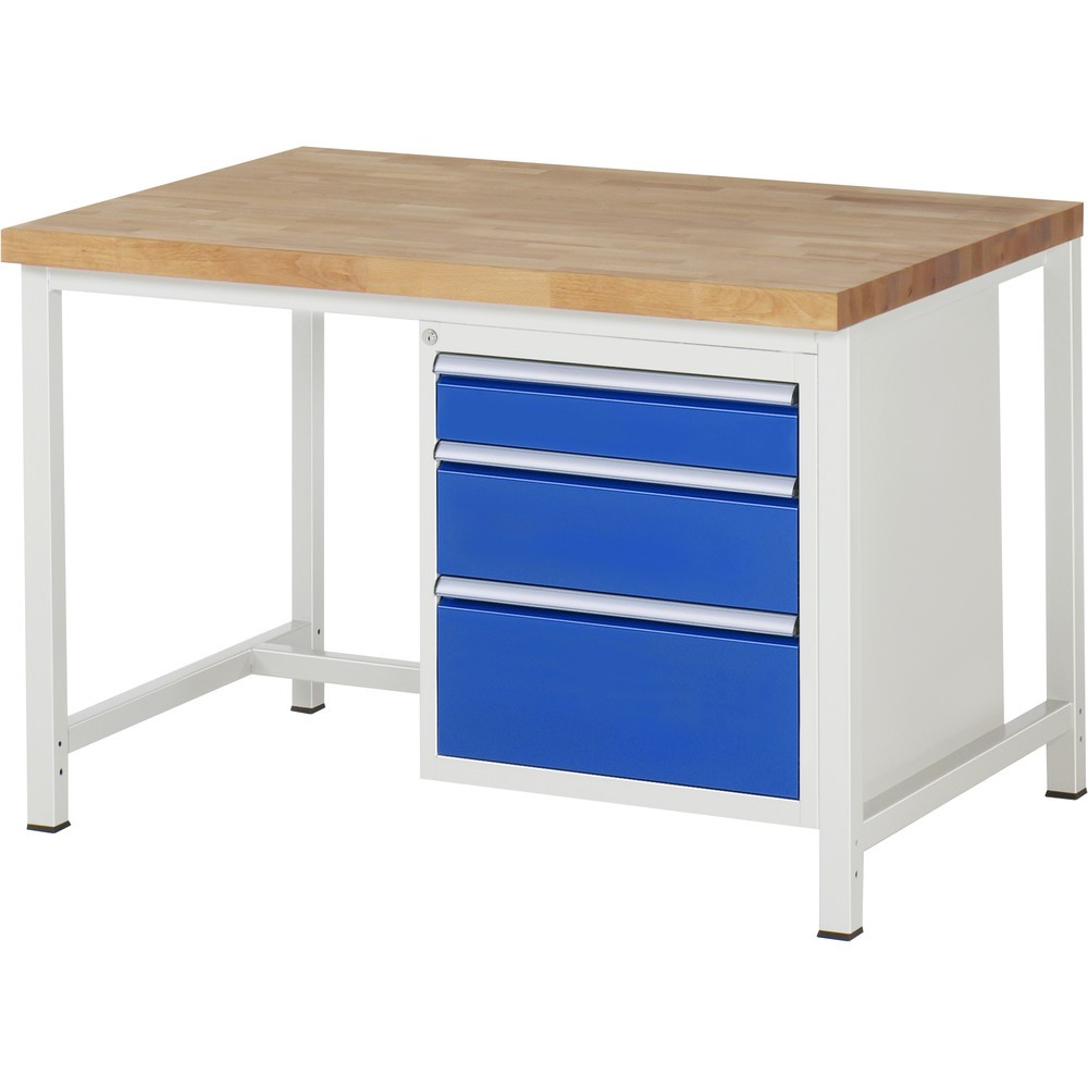 Imagen del producto: Banco de trabajo RAU serie 8000, HxAxF 840-1.040 x 1.250 x 900 mm, 3 cajones extraíbles al 90%: 1 x 120 mm, 1 x 180 mm, 1 x 240 mm, ancho 490 mm