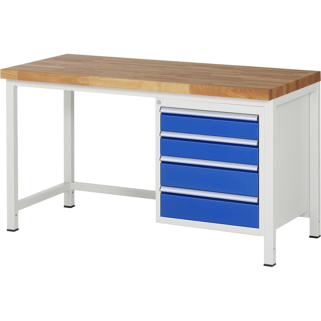 Imagen del producto: Banco de trabajo RAU serie 8000, HxAxF 840-1.040 x 1.500 x 700 mm, 4 cajones extraíbles al 90%: 2 x 120 mm, 2 x 150 mm, ancho 490 mm