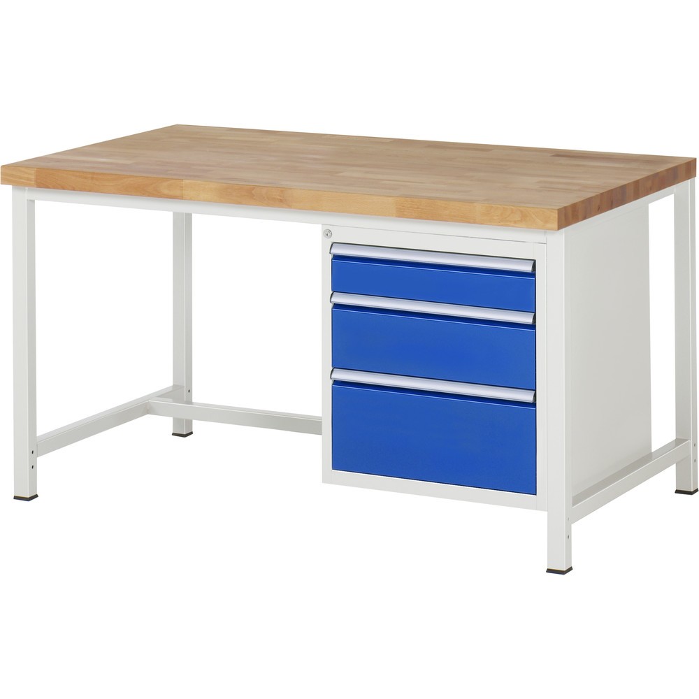 Imagen del producto: Banco de trabajo RAU serie 8000, HxAxF 840-1.040 x 1.500 x 900 mm, 3 cajones extraíbles al 90%: 1 x 120 mm, 1 x 180 mm, 1 x 240 mm, ancho 490 mm