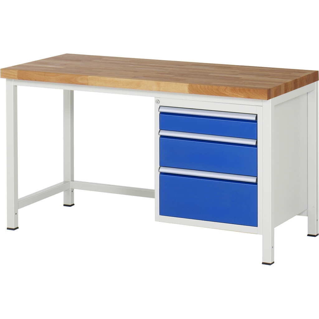 Imagen del producto: Banco de trabajo RAU serie 8000, HxAxF 840-1.040 x 1.500 x 700 mm, 3 cajones extraíbles al 90%: 1 x 120 mm, 1 x 180 mm, 1 x 240 mm, ancho 490 mm
