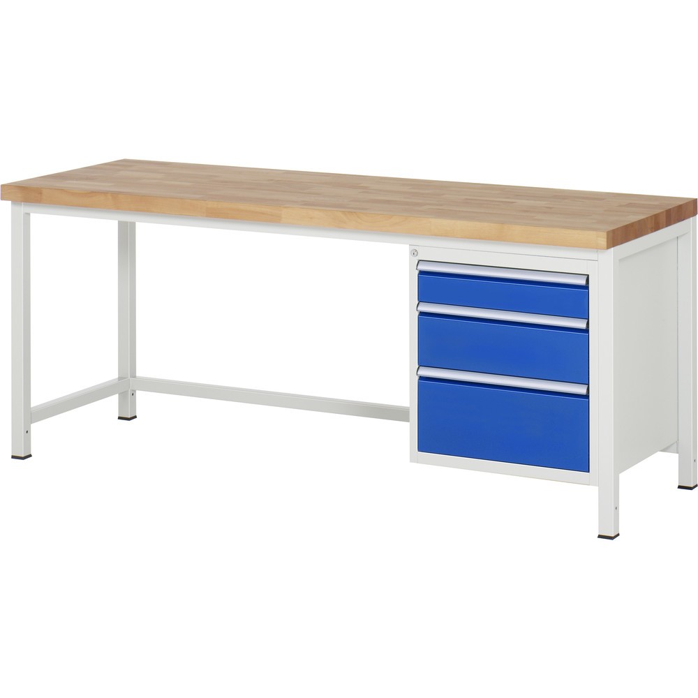 Imagen del producto: Banco de trabajo RAU serie 8000, HxAxF 840-1.040 x 2.000 x 700 mm, 3 cajones extraíbles al 90%: 1 x 120 mm, 1 x 180 mm, 1 x 240 mm, ancho 490 mm
