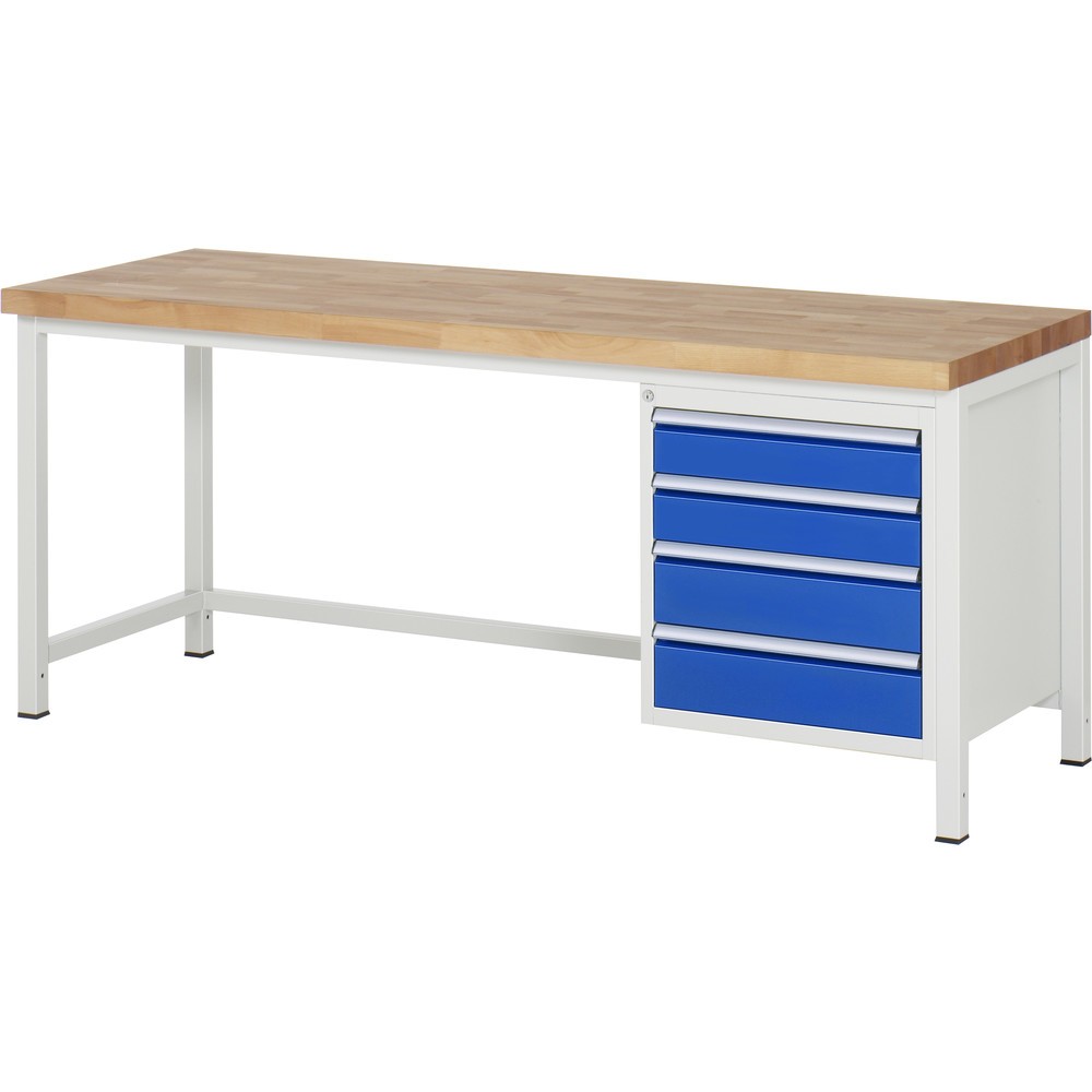 Imagen del producto: Banco de trabajo RAU serie 8000, HxAxF 840-1.040 x 2.000 x 700 mm, 4 cajones extraíbles al 90%: 2 x 120 mm, 2 x 150 mm, ancho 490 mm