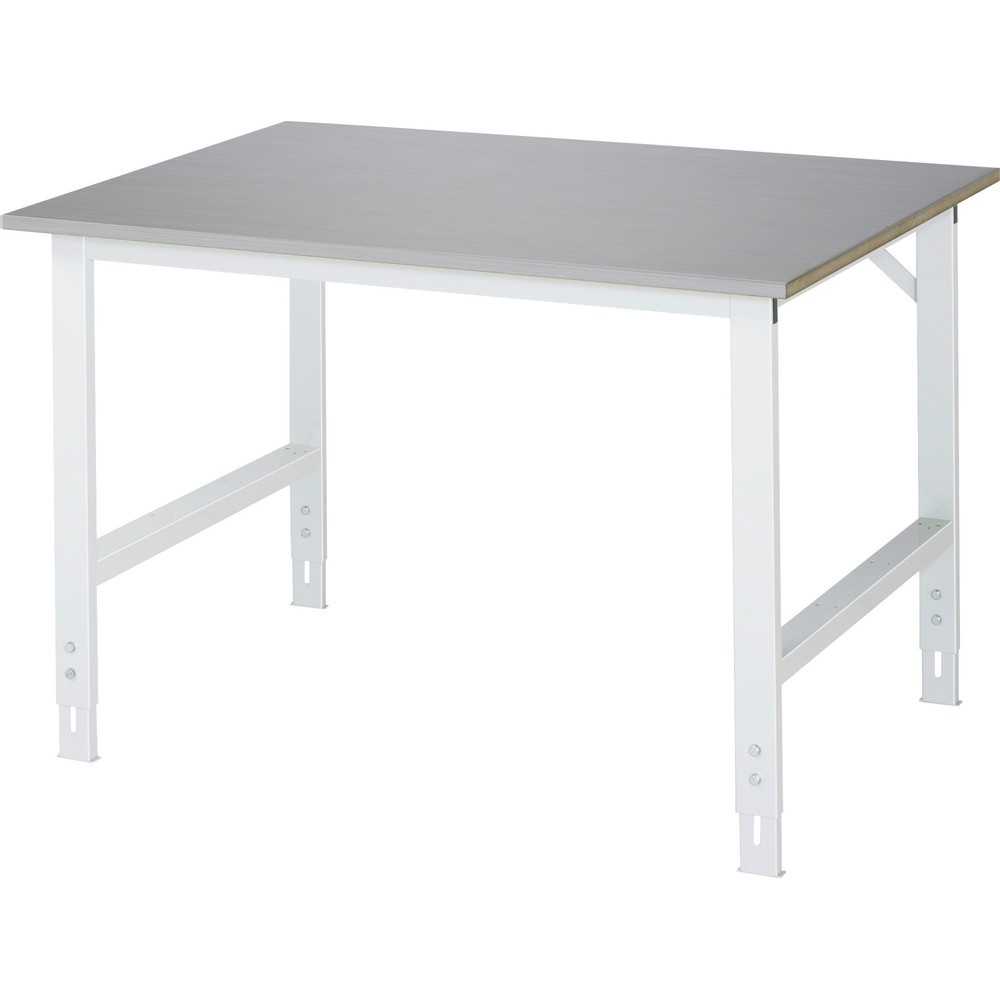 Imagen del producto: Mesa de trabajo RAU ajustable en altura, serie TOM, H x A x F 760-1.080 x 1.250 x 1.000 mm, tablero de trabajo con revestimiento acero inoxidable