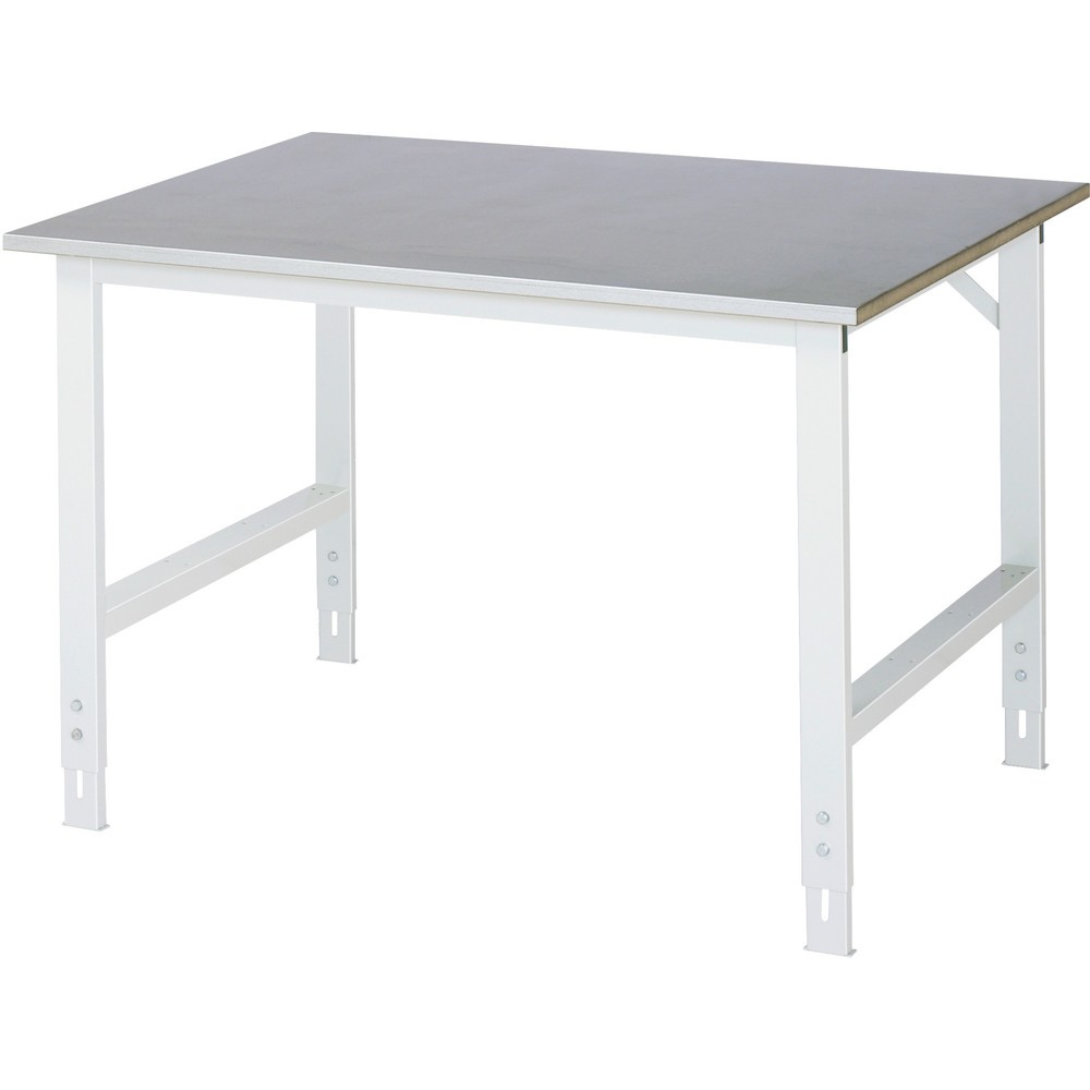Imagen del producto: Mesa de trabajo RAU ajustable en altura, serie TOM, H x A x F 760-1.080 x 1.250 x 1.000 mm, tablero de trabajo con revestimiento de chapa de acero