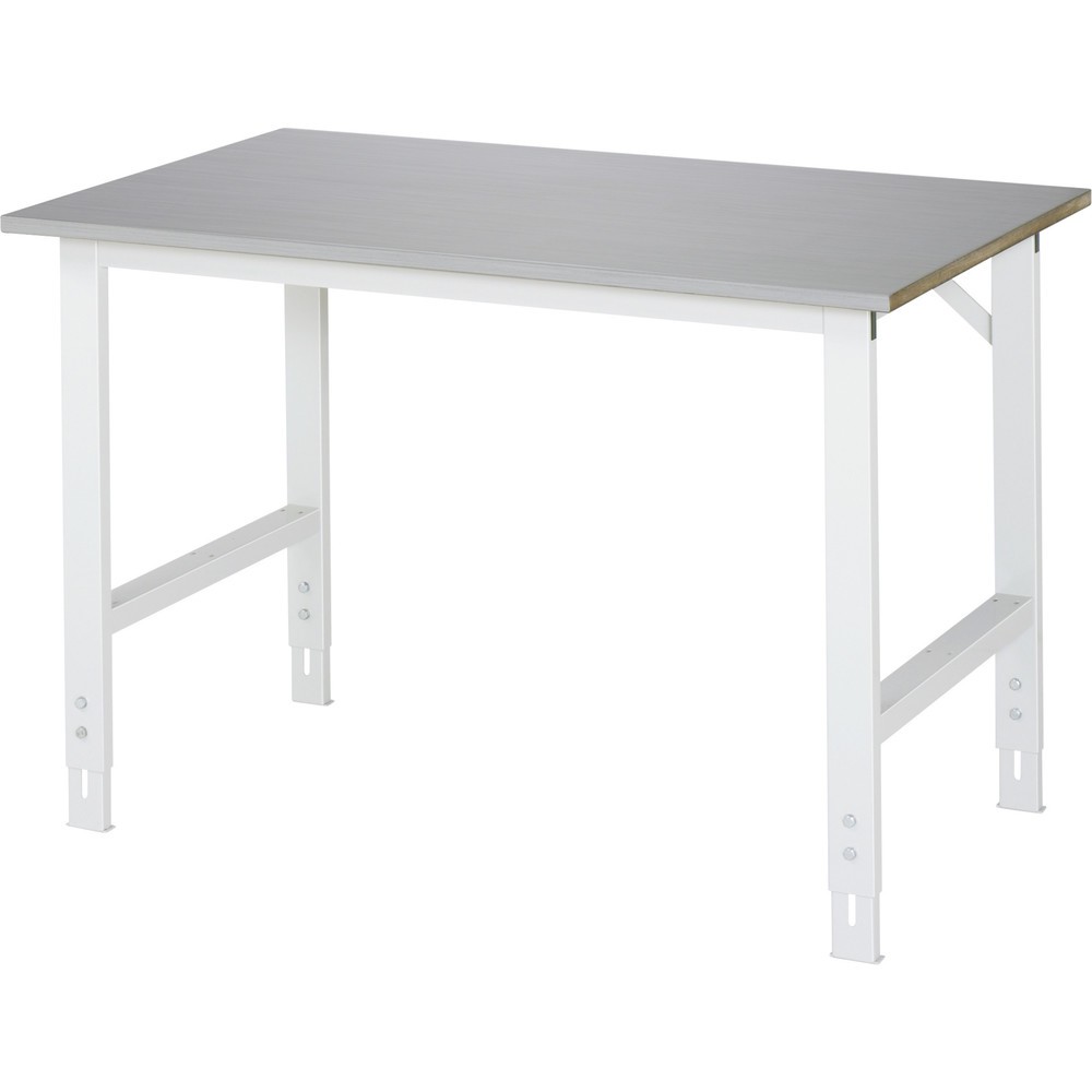 Imagen del producto: Mesa de trabajo RAU ajustable en altura, serie TOM, H x A x F 760-1.080 x 1.250 x 800 mm, tablero de trabajo con revestimiento acero inoxidable
