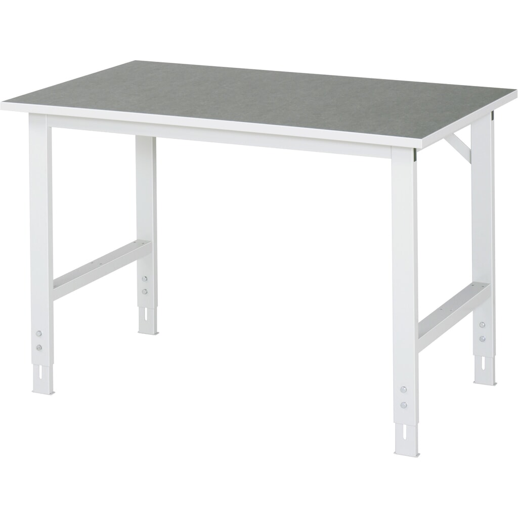 Mesa de trabajo RAU ajustable en altura, serie TOM, H x A x F 760-1.080 x 1.250 x 800 mm, tablero de trabajo con revestimiento de linóleo universal Imagen del producto: Mesa de trabajo RAU ajustable en altura, serie TOM, H x A x F 760-1.080 x 1.250 x 800 mm, tablero de trabajo con revestimiento de linóleo universal