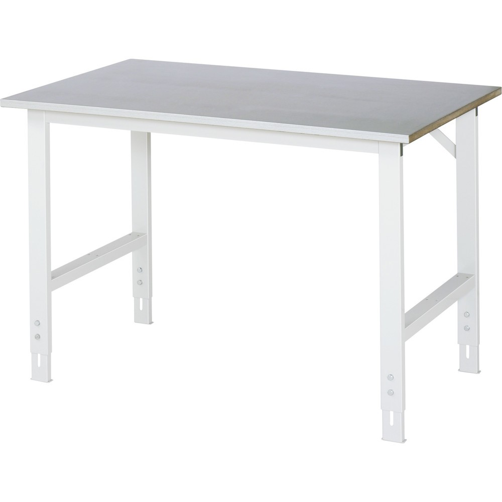 Imagen del producto: Mesa de trabajo RAU ajustable en altura, serie TOM, H x A x F 760-1.080 x 1.250 x 800 mm, tablero de trabajo con revestimiento de chapa de acero