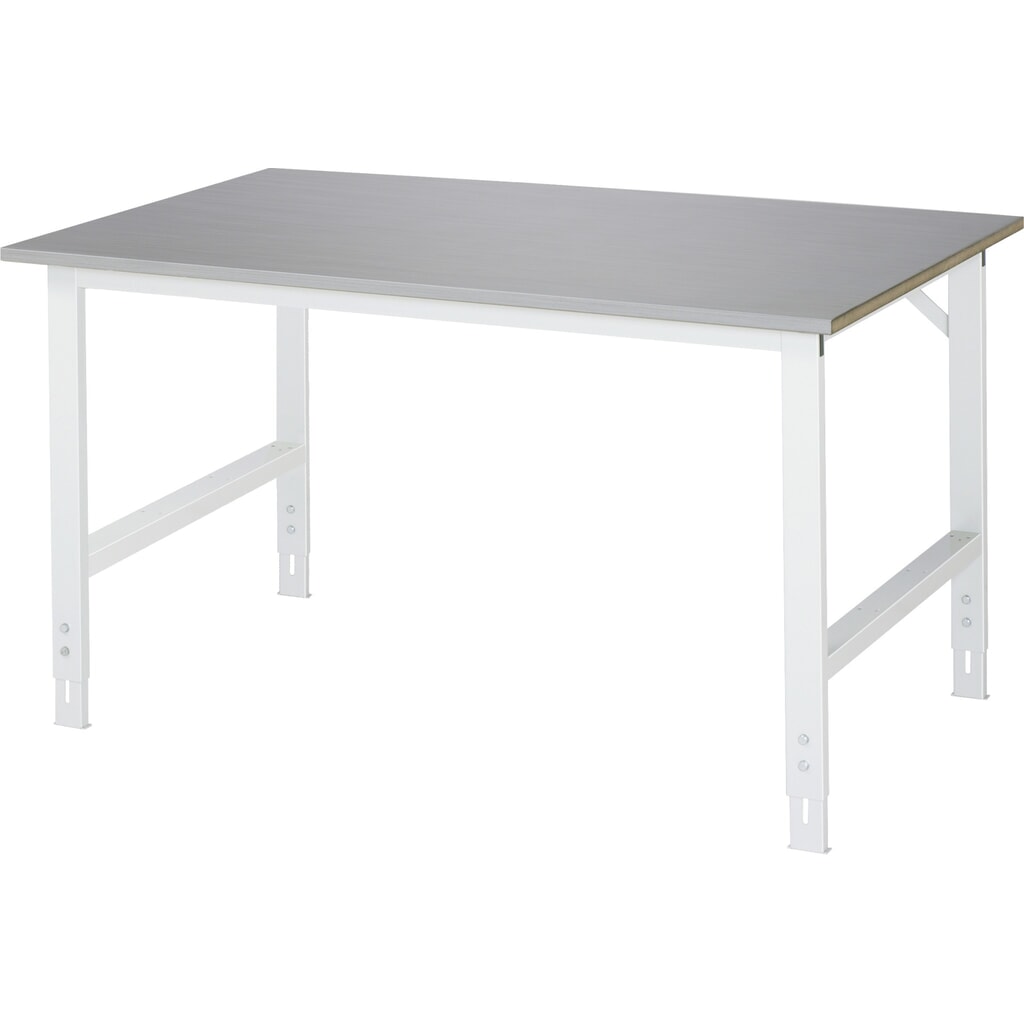 Imagen del producto: Mesa de trabajo RAU ajustable en altura, serie TOM, H x A x F 760-1.080 x 1.500 x 1.000 mm, tablero de trabajo con revestimiento acero inoxidable