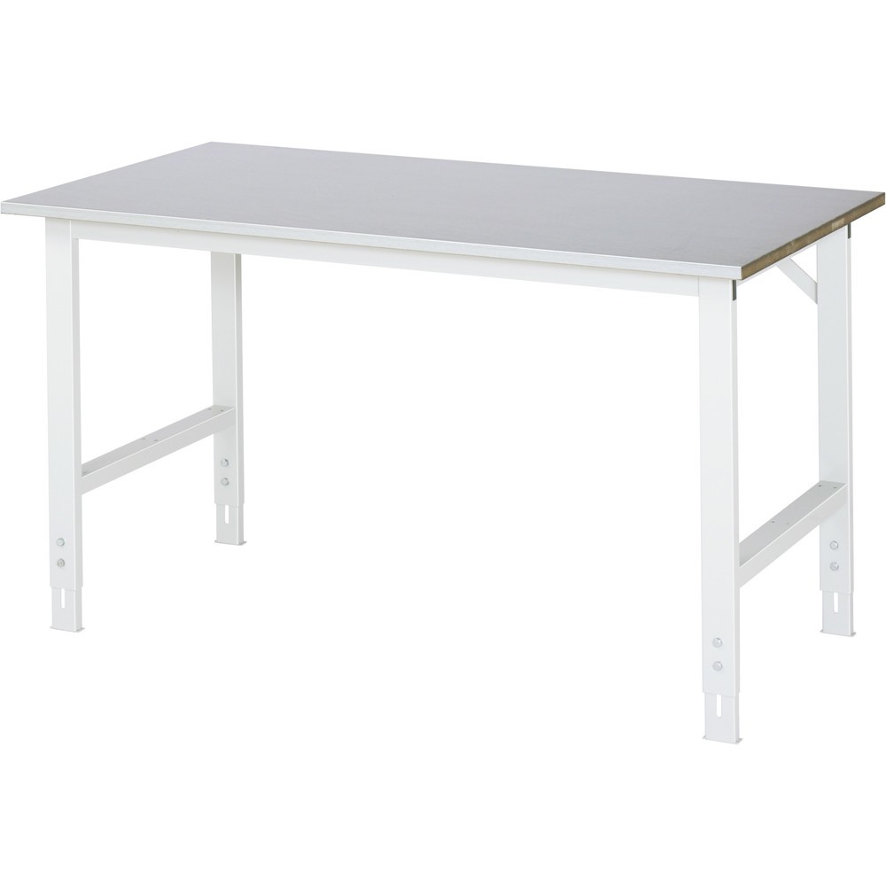 Imagen del producto: Mesa de trabajo RAU ajustable en altura, serie TOM, H x A x F 760-1.080 x 1.500 x 800 mm, tablero de trabajo con revestimiento de chapa de acero