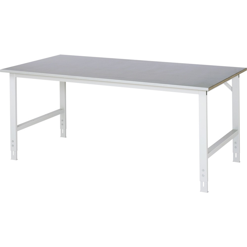 Número de imagen del producto 1: Mesa de trabajo RAU ajustable en altura, serie TOM, H x A x F 760-1.080 x 2.000 x 1.000 mm, tablero de trabajo con revestimiento de chapa de acero