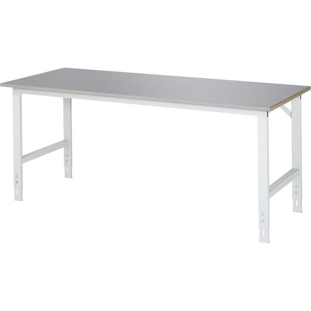 Imagen del producto: Mesa de trabajo RAU ajustable en altura, serie TOM, H x A x F 760-1.080 x 2.000 x 800 mm, tablero de trabajo con revestimiento acero inoxidable