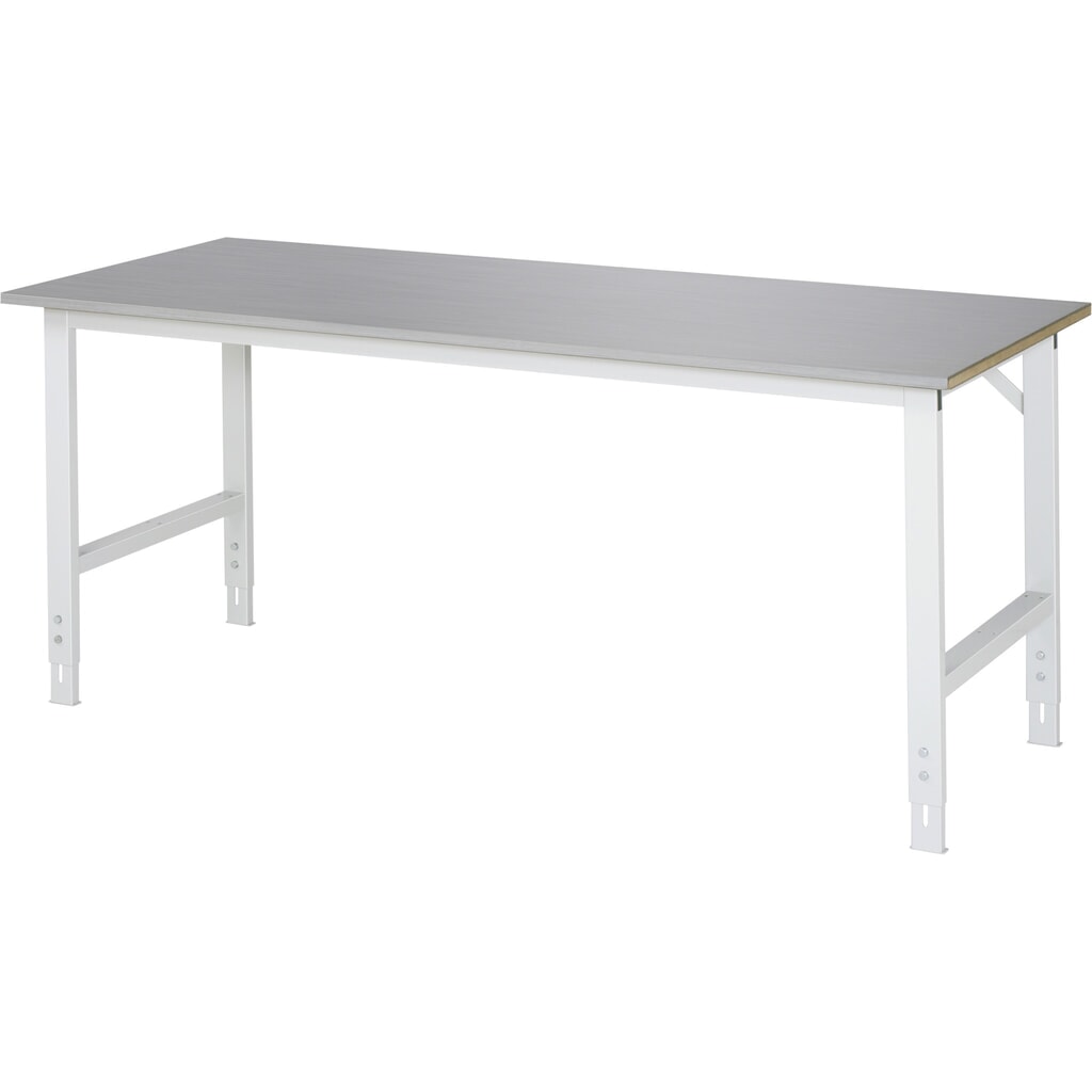 Mesa de trabajo RAU ajustable en altura, serie TOM, H x A x F 760-1.080 x 2.000 x 800 mm, tablero de trabajo con revestimiento acero inoxidable Imagen del producto: Mesa de trabajo RAU ajustable en altura, serie TOM, H x A x F 760-1.080 x 2.000 x 800 mm, tablero de trabajo con revestimiento acero inoxidable