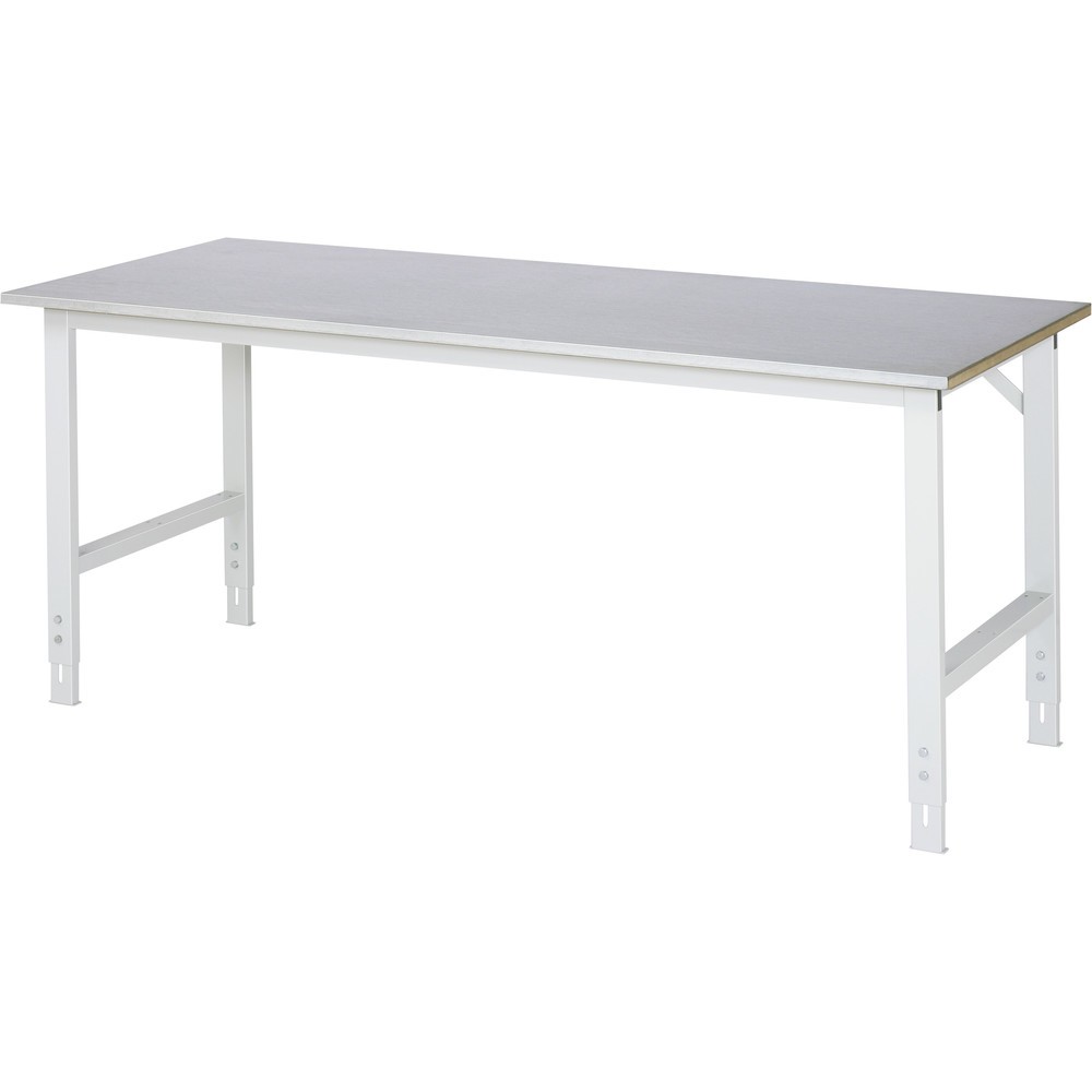 Imagen del producto: Mesa de trabajo RAU ajustable en altura, serie TOM, H x A x F 760-1.080 x 2.000 x 800 mm, tablero de trabajo con revestimiento de chapa de acero