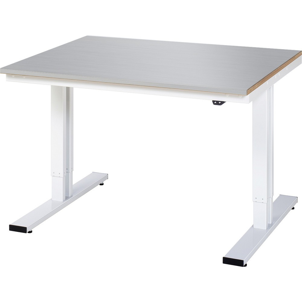 Imagen del producto: Banco de trabajo RAU con ajuste de altura eléctrico, serie adlatus 300, H x A x F 720-1.120 x 1.250 x 1.000 mm, tablero de trabajo con revestimiento de acero inoxidable