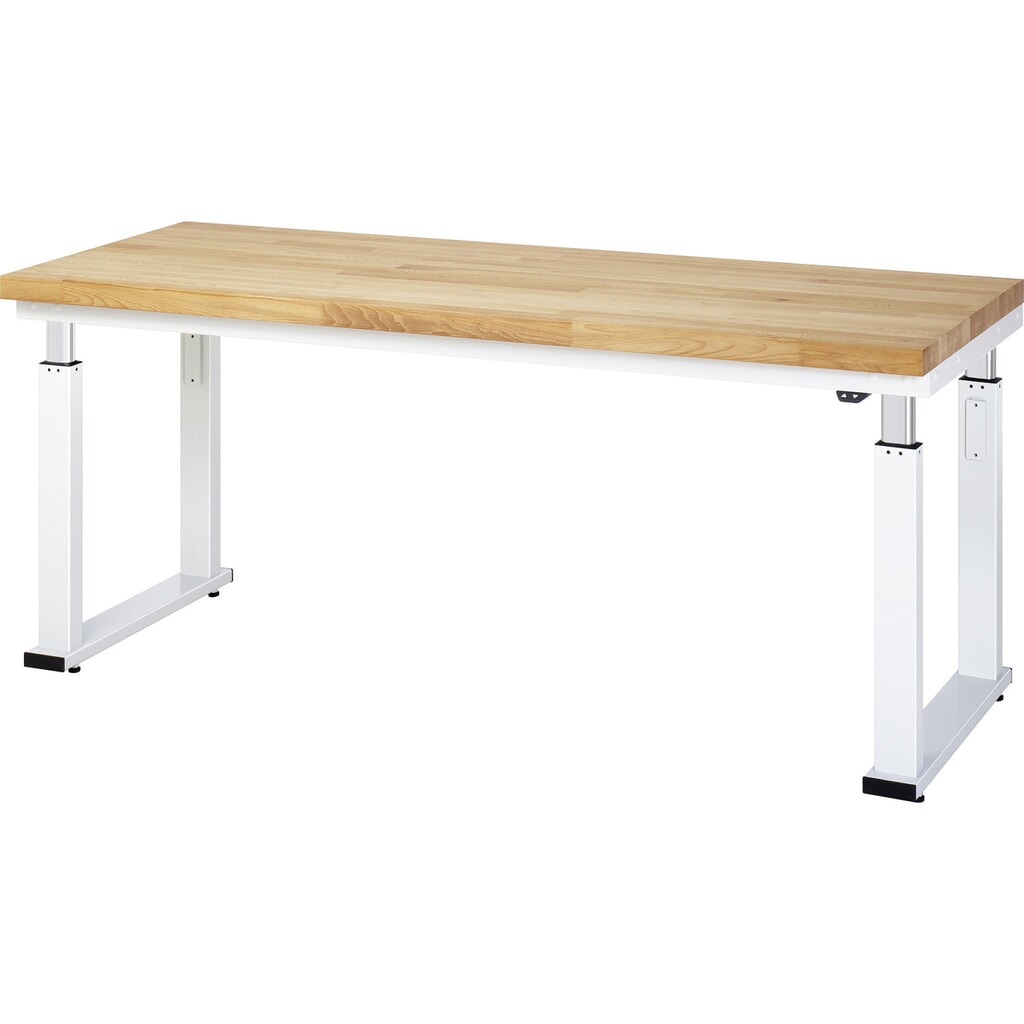 Banco de trabajo RAU con ajuste de altura eléctrico, serie adlatus 600, H x A x F 740-1.140 x 2.000 x 700 mm, tablero de trabajo de haya maciza Imagen del producto: Banco de trabajo RAU con ajuste de altura eléctrico, serie adlatus 600, H x A x F 740-1.140 x 2.000 x 700 mm, tablero de trabajo de haya maciza