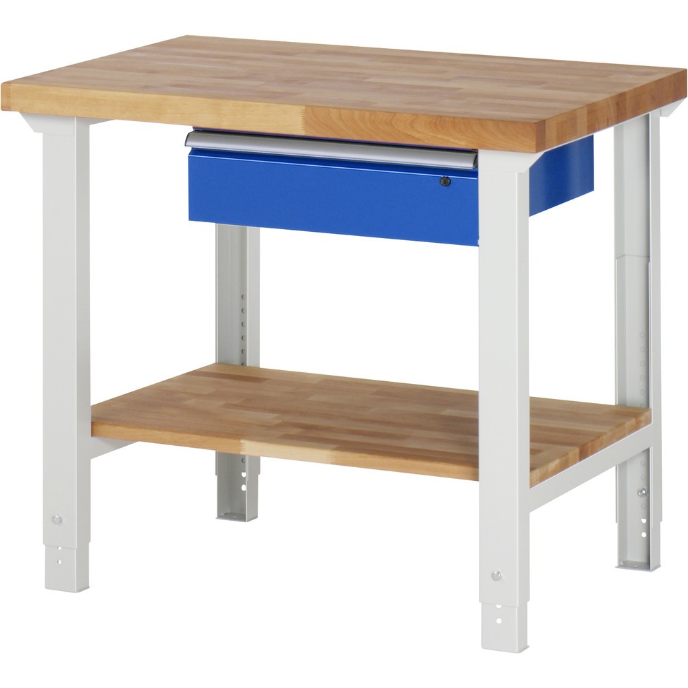 Número de imagen del producto 1: Banco de trabajo RAU, serie 7000, H x A x F 790-1.140 x 1.000 x 700 mm, 1 estante inferior, 1 cajón, ErgoScript