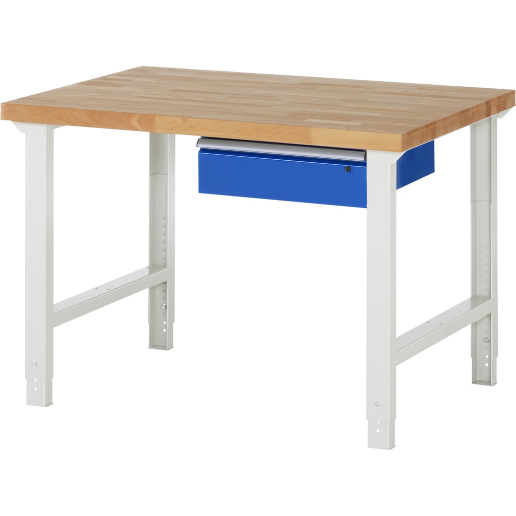 Banco de trabajo RAU, serie 7000, H x A x F 790-1.140 x 1.250 x 900 mm, 1 cajón, ErgoScript Imagen del producto: Banco de trabajo RAU, serie 7000, H x A x F 790-1.140 x 1.250 x 900 mm, 1 cajón, ErgoScript