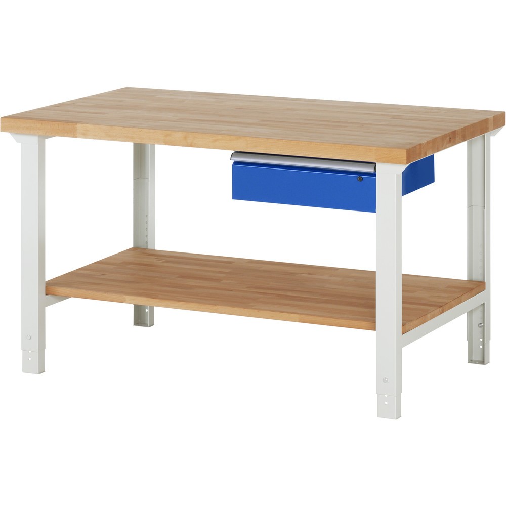 Imagen del producto: Banco de trabajo RAU, serie 7000, H x A x F 790-1.140 x 1.500 x 900 mm, 1 estante inferior, 1 cajón, ErgoScript