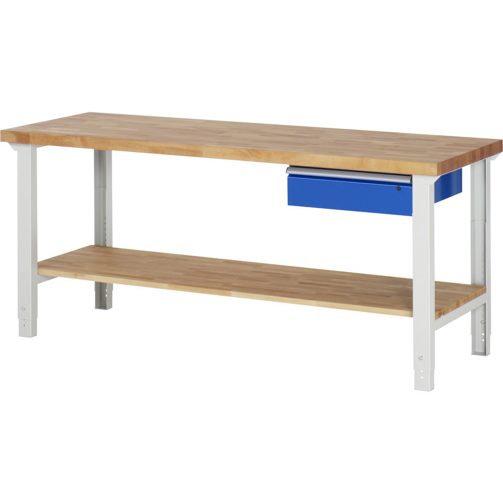 Número de imagen del producto 1: Banco de trabajo RAU, serie 7000, H x A x F 790-1.140 x 2.000 x 700 mm, 1 estante inferior, 1 cajón, ErgoScript