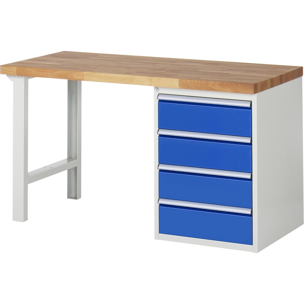 Banco de trabajo RAU serie 7000, 1 contenedor, HxAxF 890 x 1.500 x 900 mm, 4 cajones extraíbles al 90 %, 4 x 180 mm, CC por cajón 100 kg Imagen del producto: Banco de trabajo RAU serie 7000, 1 contenedor, HxAxF 890 x 1.500 x 900 mm, 4 cajones extraíbles al 90 %, 4 x 180 mm, CC por cajón 100 kg