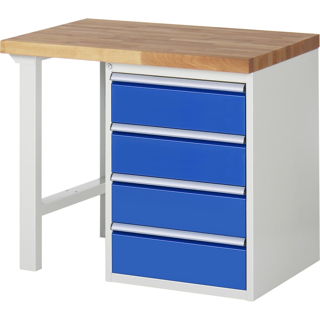 Banco de trabajo RAU serie 7000, 1 contenedor, HxAxF 890 x 1.000 x 700 mm, 4 cajones extraíbles al 90 %, 4 x 180 mm, CC por cajón 100 kg Imagen del producto: Banco de trabajo RAU serie 7000, 1 contenedor, HxAxF 890 x 1.000 x 700 mm, 4 cajones extraíbles al 90 %, 4 x 180 mm, CC por cajón 100 kg