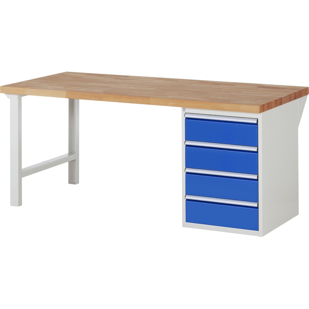 Banco de trabajo RAU serie 7000, 1 contenedor, HxAxF 890 x 2.000 x 900 mm, 4 cajones extraíbles al 90 %, 4 x 180 mm, CC por cajón 100 kg Imagen del producto: Banco de trabajo RAU serie 7000, 1 contenedor, HxAxF 890 x 2.000 x 900 mm, 4 cajones extraíbles al 90 %, 4 x 180 mm, CC por cajón 100 kg