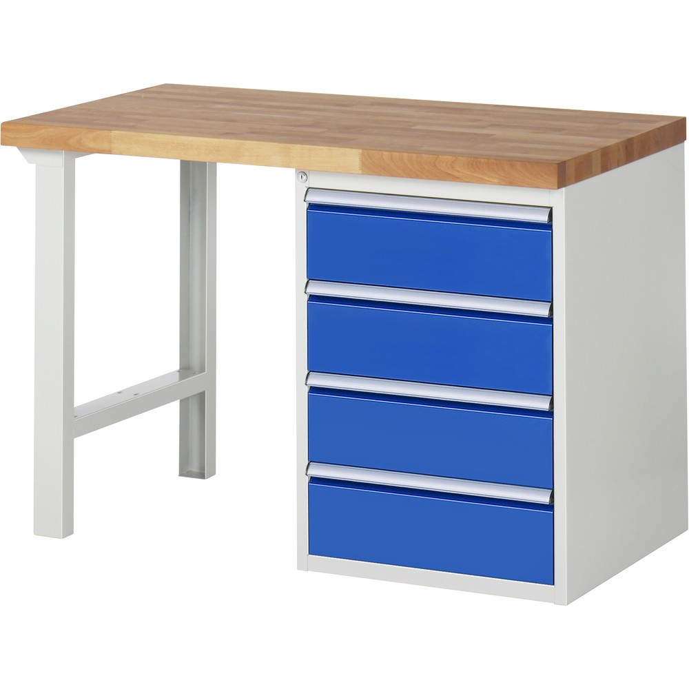 Imagen del producto: Banco de trabajo RAU serie 7000, 1 contenedor, HxAxF 890 x 1.250 x 900 mm, 4 cajones extraíbles al 90 %, 4 x 180 mm, CC por cajón 100 kg