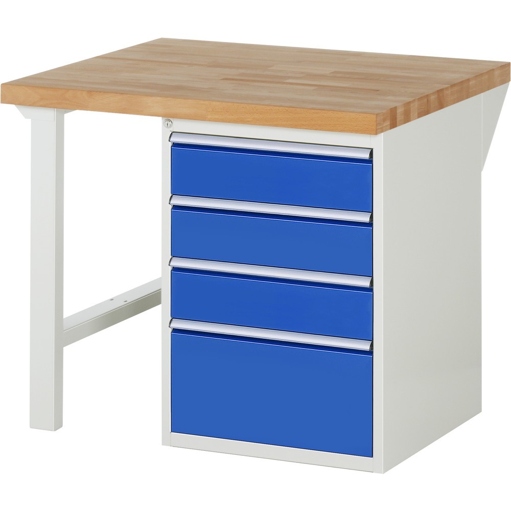 Número de imagen del producto 1: Banco de trabajo RAU serie 7000, 1 contenedor, HxAxF 890 x 1.000 x 900 mm, 4 cajones extraíbles al 90 %, 3 x 150, 1 x 270 mm, CC por cajón 100 kg