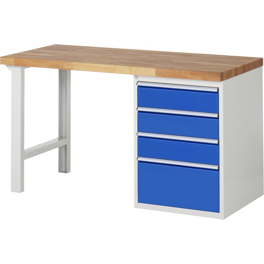 Número de imagen del producto 1: Banco de trabajo RAU serie 7000, 1 contenedor, HxAxF 890 x 1.500 x 700 mm, 4 cajones extraíbles al 90 %, 3 x 150, 1 x 270 mm, CC por cajón 100 kg