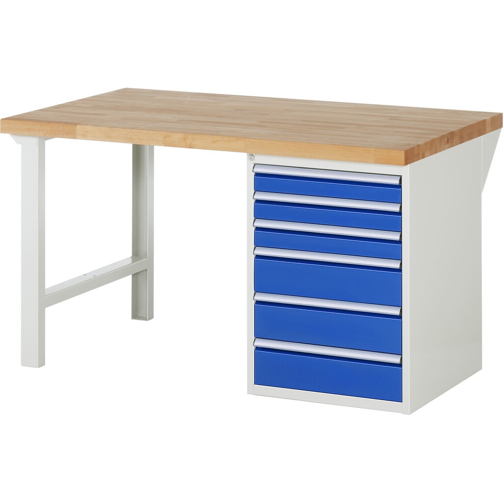 Banco de trabajo RAU serie 7000, 1 contenedor, HxAxF 890 x 1.500 x 900 mm, 6 cajones extraíbles al 90 %, 3 x 90, 3 x 150 mm, CC por cajón 100 kg Imagen del producto: Banco de trabajo RAU serie 7000, 1 contenedor, HxAxF 890 x 1.500 x 900 mm, 6 cajones extraíbles al 90 %, 3 x 90, 3 x 150 mm, CC por cajón 100 kg