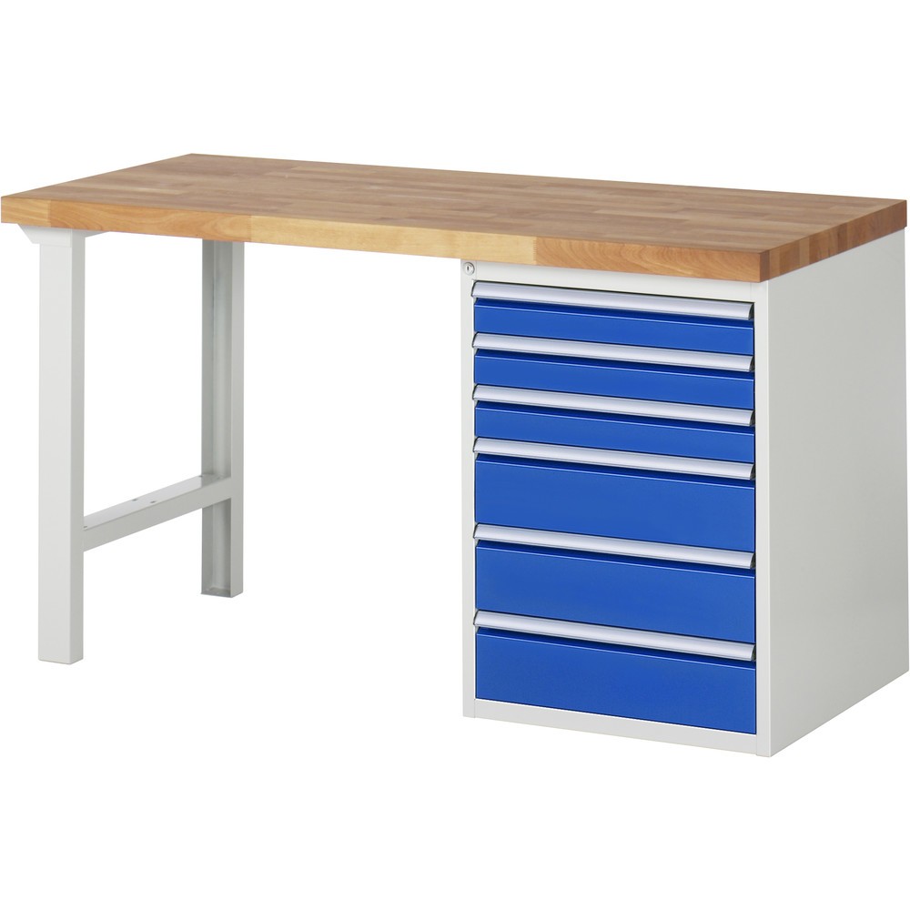 Imagen del producto: Banco de trabajo RAU serie 7000, 1 contenedor, HxAxF 890 x 1.500 x 700 mm, 6 cajones extraíbles al 90 %, 3 x 90, 3 x 150 mm, CC por cajón 100 kg