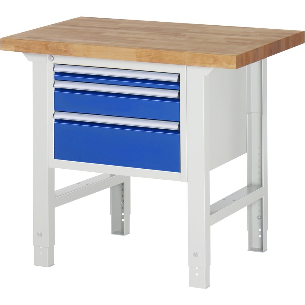 Imagen del producto: Banco de trabajo RAU serie 7000, 1 contenedores, HxAxF 790-1.140 x 1.000 x 700 mm, 3 cajones extraíbles al 90 %, 1 x 60, 1 x 120, 1 x 180 mm