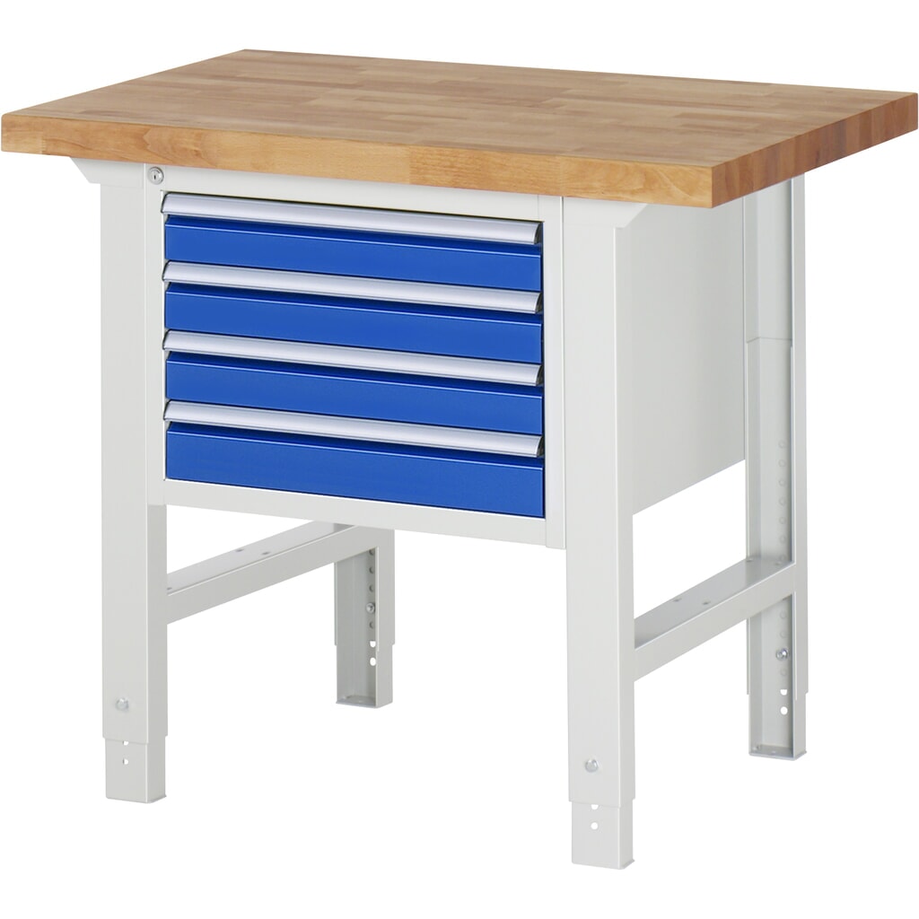 Banco de trabajo RAU serie 7000, 1 contenedor, HxAxF 790-1.140 x 1.000 x 700 mm, 4 cajones extraíbles al 90 %, 4 x 90 mm Imagen del producto: Banco de trabajo RAU serie 7000, 1 contenedor, HxAxF 790-1.140 x 1.000 x 700 mm, 4 cajones extraíbles al 90 %, 4 x 90 mm