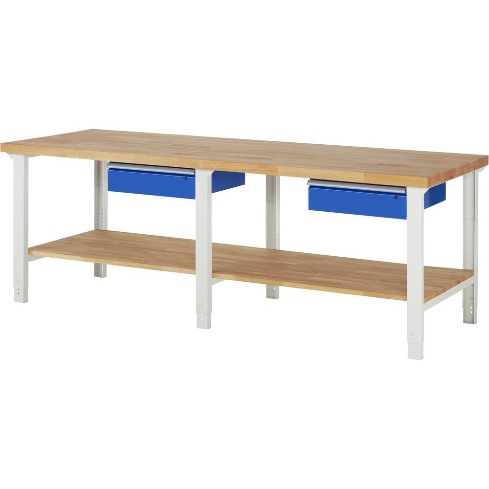 Imagen del producto: Banco de trabajo RAU serie 7000, HxAxF 790-1.140 x 2.500 x 900 mm, 1 estante inferior, 2 cajones, ErgoScript