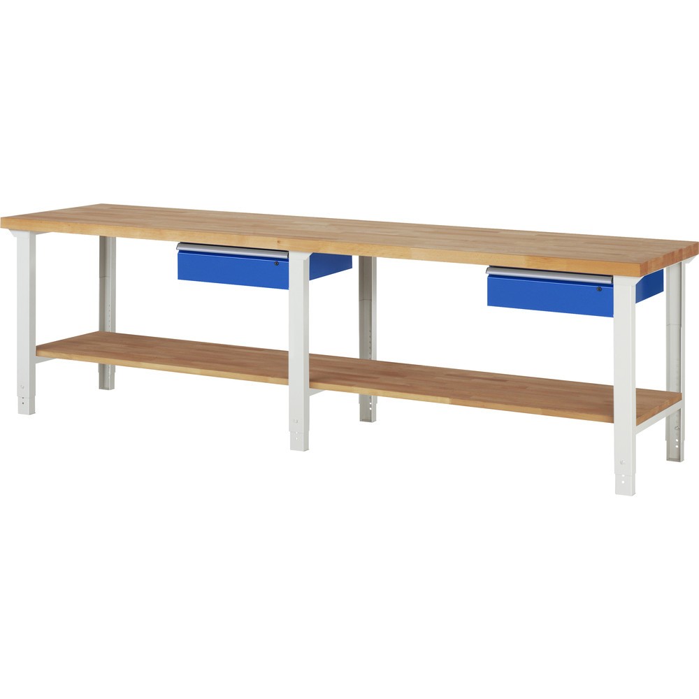 Imagen del producto: Banco de trabajo RAU serie 7000, HxAxF 790-1.140 x 3.000 x 700 mm, 1 estante inferior, 2 cajones, ErgoScript